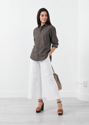 White Cropped Wide-Leg Trousers