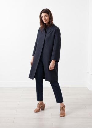 Navy Cropped Tailored Trousers