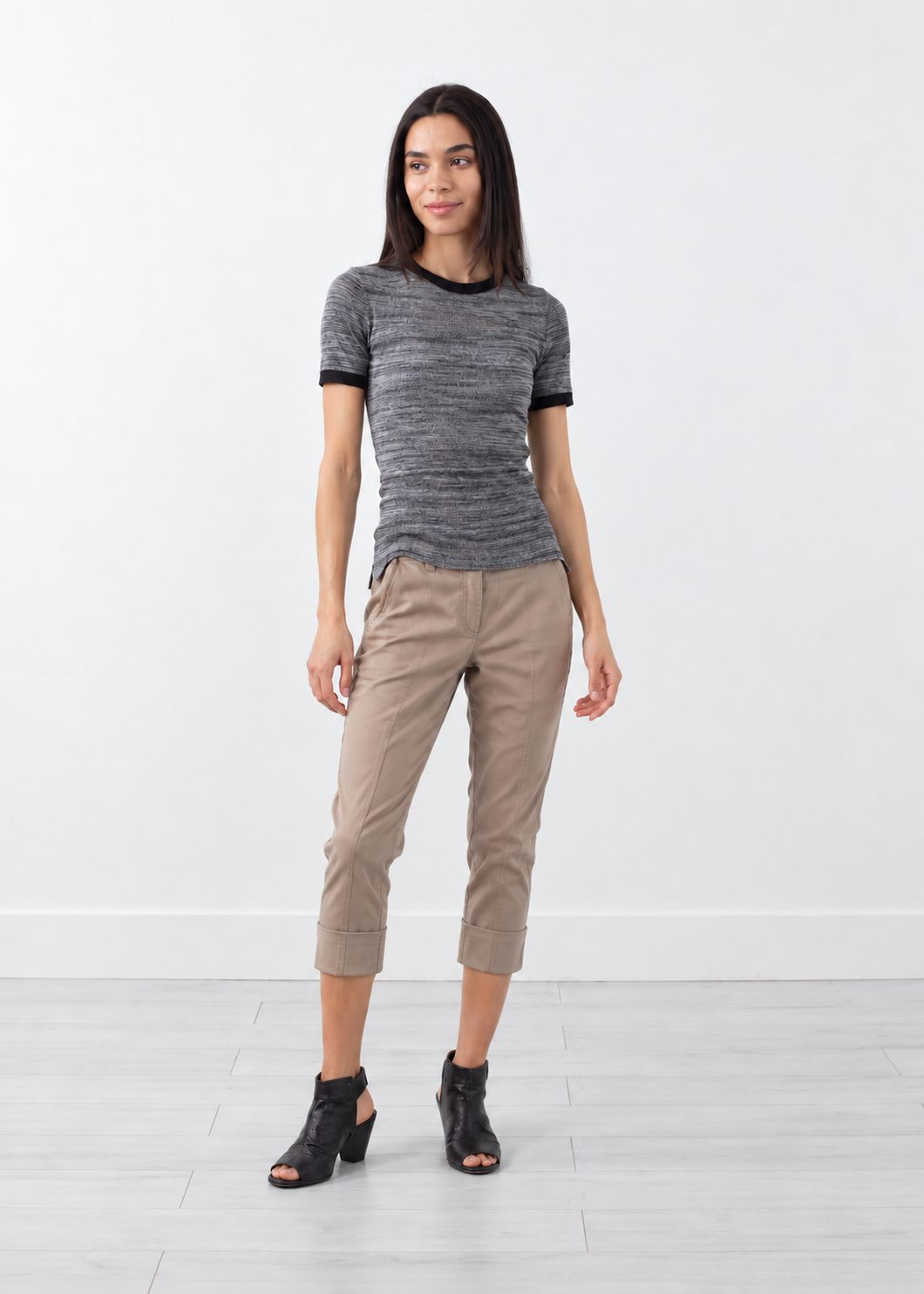 Taupe Cropped Tapered Trousers