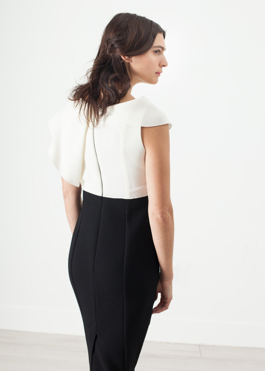 Asymmetric Dress in Cream & Black